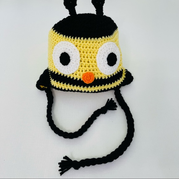 HANDMADE Crochet BEE Beanie crocheted BEE hat Toboggan with tassels yellow black - Picture 9 of 9